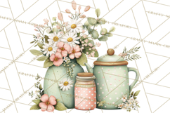 Mint Cottagecore Kitchen Clipart, Vintage Country Floral Png Product Image 2