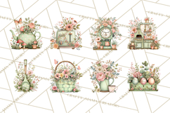 Mint Cottagecore Kitchen Clipart, Vintage Country Floral Png Product Image 8