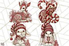 Whimsical Peppermint Animal PNG Christmas Clipart Product Image 1