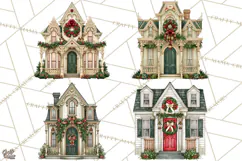 Vintage Christmas Homes Clipart, Christmas House PNG Product Image 1