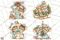 Christmas Mouse Clipart, Pastel Holiday Mice PNG, Nursery Product Image 1