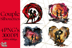 Romantic Couple Silhouettes, Rose Cutout PNG, Surreal Love Product Image 1