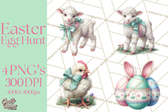 Easter Egg Hunt Clipart, Easter PNG, Sublimation Designs Product Image 1