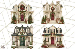 Vintage Christmas Homes Clipart, Christmas House PNG Product Image 1