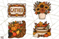 Cozy Fall Clipart PNG Autumn Harvest Illustrations Product Image 1