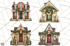 Vintage Christmas Homes Clipart, Christmas House PNG Product Image 1