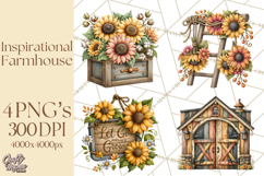 Inspirational Farmhouse Sunflower Clipart PNG Product Image 1