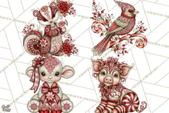 Whimsical Peppermint Animal PNG Christmas Clipart Product Image 1