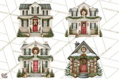 Vintage Christmas Homes Clipart, Christmas House PNG Product Image 1