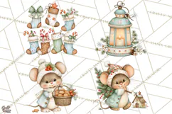 Christmas Mouse Clipart, Pastel Holiday Mice PNG, Nursery Product Image 1