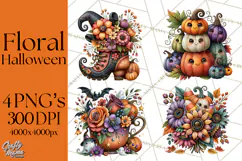Halloween Floral Clipart PNG Spooky Flowers Images Product Image 1