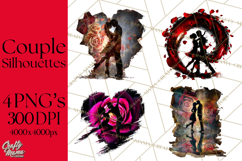 Romantic Couple Silhouettes, Rose Cutout PNG, Surreal Love Product Image 1