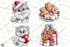 Christmas Cat Clipart PNG, Funny Kitten Christmas Product Image 1