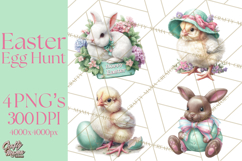Easter Egg Hunt Clipart, Easter PNG, Sublimation Designs Product Image 1