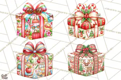 Multi Christmas Gifts Clipart PNG, Themed Wrapped Presents Product Image 1