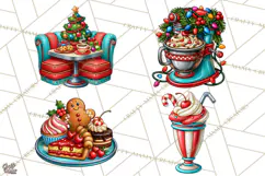 Christmas Retro Diner Clipart PNG 1950s Holiday Food & Decor Product Image 1