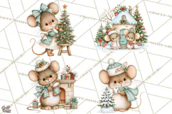 Christmas Mouse Clipart, Pastel Holiday Mice PNG, Nursery Product Image 1