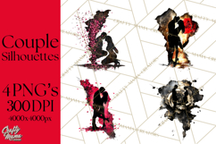 Romantic Couple Silhouettes, Rose Cutout PNG, Surreal Love Product Image 1