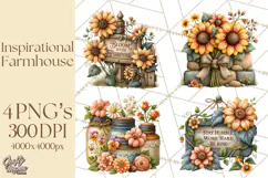 Inspirational Farmhouse Sunflower Clipart PNG Product Image 1