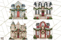 Vintage Christmas Homes Clipart, Christmas House PNG Product Image 1