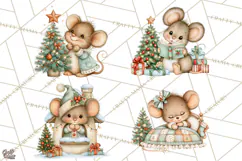 Christmas Mouse Clipart, Pastel Holiday Mice PNG, Nursery Product Image 1