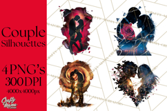 Romantic Couple Silhouettes, Rose Cutout PNG, Surreal Love Product Image 1