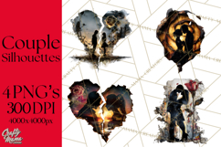 Romantic Couple Silhouettes, Rose Cutout PNG, Surreal Love Product Image 1