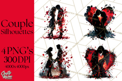 Romantic Couple Silhouettes, Rose Cutout PNG, Surreal Love Product Image 1