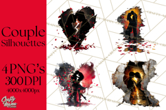 Romantic Couple Silhouettes, Rose Cutout PNG, Surreal Love Product Image 1