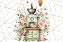 Mint Cottagecore Kitchen Clipart, Vintage Country Floral Png Product Image 3