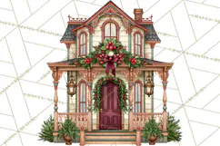 Vintage Christmas Homes Clipart, Christmas House PNG Product Image 4