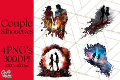 Romantic Couple Silhouettes, Rose Cutout PNG, Surreal Love Product Image 1