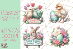 Easter Egg Hunt Clipart, Easter PNG, Sublimation Designs Product Image 1