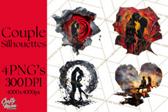 Romantic Couple Silhouettes, Rose Cutout PNG, Surreal Love Product Image 1