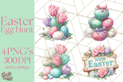 Easter Egg Hunt Clipart, Easter PNG, Sublimation Designs Product Image 1