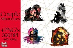 Romantic Couple Silhouettes, Rose Cutout PNG, Surreal Love Product Image 1