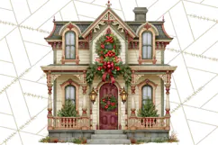 Vintage Christmas Homes Clipart, Christmas House PNG Product Image 5