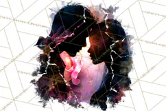 Romantic Couple Silhouettes, Rose Cutout PNG, Surreal Love Product Image 4