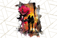 Romantic Couple Silhouettes, Rose Cutout PNG, Surreal Love Product Image 5