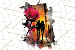 Romantic Couple Silhouettes, Rose Cutout PNG, Surreal Love Product Image 5