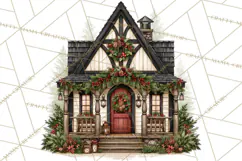 Vintage Christmas Homes Clipart, Christmas House PNG Product Image 2