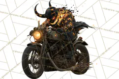 Heavy Metal Skeleton Biker Clipart, Halloween Motorcycles Product Image 2