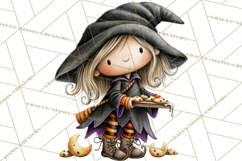 Sweet Little Witches PNG, Cute Halloween Witch Clip Art Product Image 2
