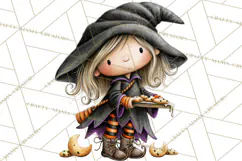 Sweet Little Witches PNG, Cute Halloween Witch Clip Art Product Image 2