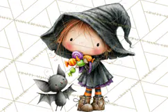 Sweet Little Witches PNG, Cute Halloween Witch Clip Art Product Image 3