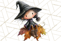 Sweet Little Witches PNG, Cute Halloween Witch Clip Art Product Image 5