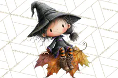 Sweet Little Witches PNG, Cute Halloween Witch Clip Art Product Image 5