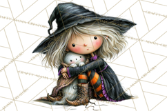 Sweet Little Witches PNG, Cute Halloween Witch Clip Art Product Image 5