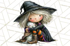 Sweet Little Witches PNG, Cute Halloween Witch Clip Art Product Image 5