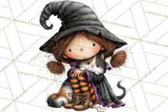 Sweet Little Witches PNG, Cute Halloween Witch Clip Art Product Image 3